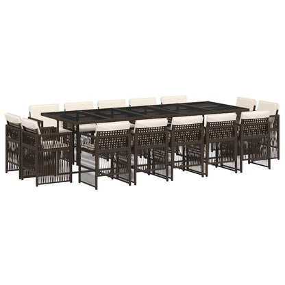 vidaXL 15 Piece Garden Dining Set with Cushions Brown Poly Rattan