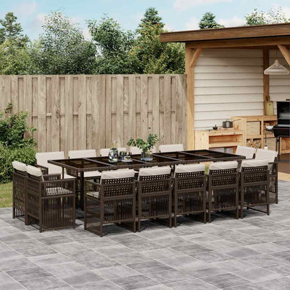 vidaXL 15 Piece Garden Dining Set with Cushions Brown Poly Rattan