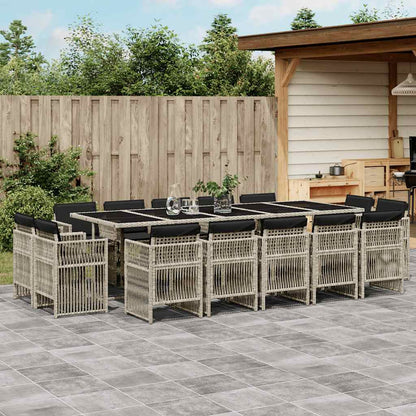 vidaXL 15 Piece Garden Dining Set with Cushions Light Grey Poly Rattan