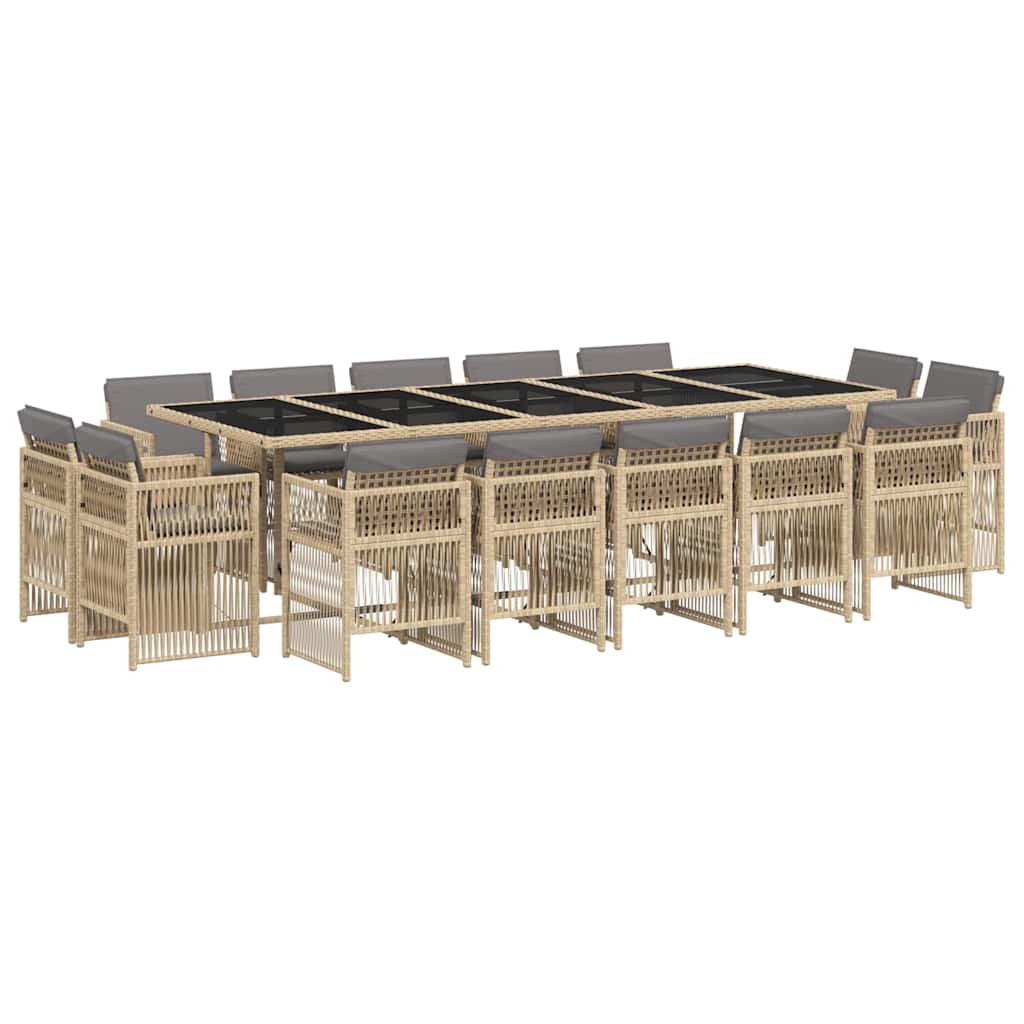 vidaXL 15 Piece Garden Dining Set with Cushions Mix Beige Poly Rattan