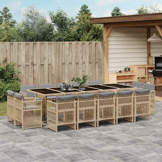 vidaXL 15 Piece Garden Dining Set with Cushions Mix Beige Poly Rattan