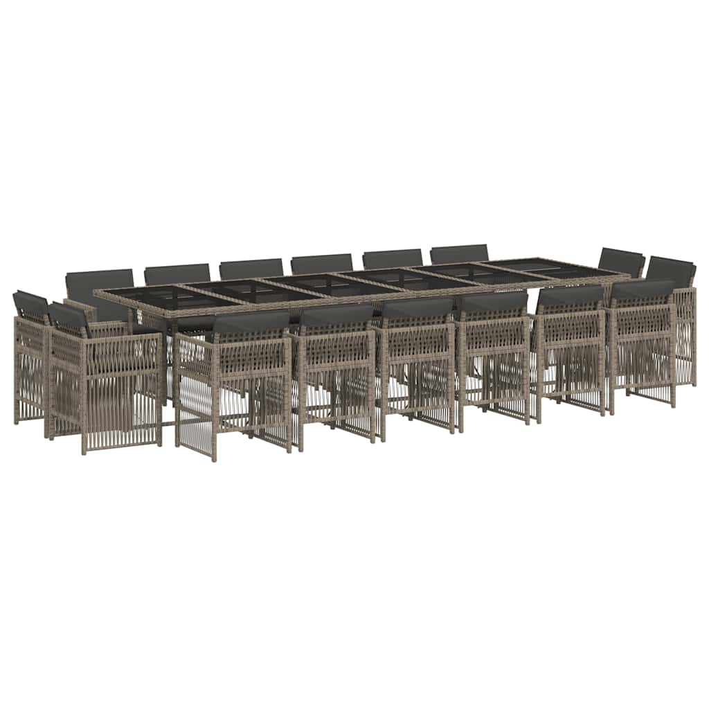 vidaXL 17 Piece Garden Dining Set with Cushions Grey Poly Rattan