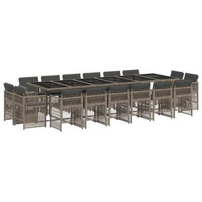 vidaXL 17 Piece Garden Dining Set with Cushions Grey Poly Rattan