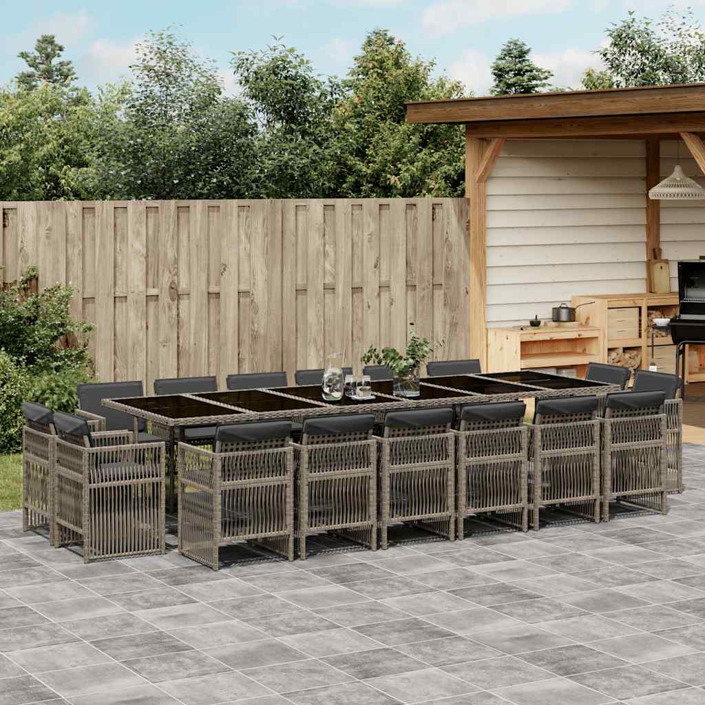 vidaXL 17 Piece Garden Dining Set with Cushions Grey Poly Rattan