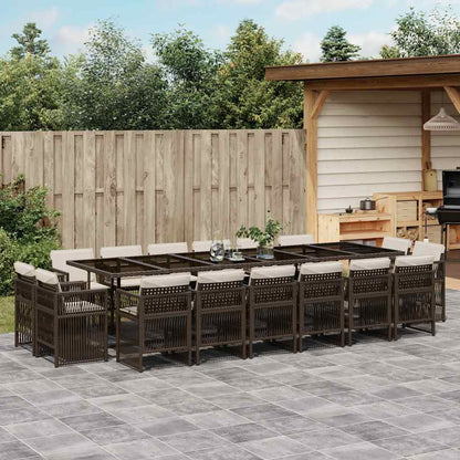 vidaXL 17 Piece Garden Dining Set with Cushions Brown Poly Rattan