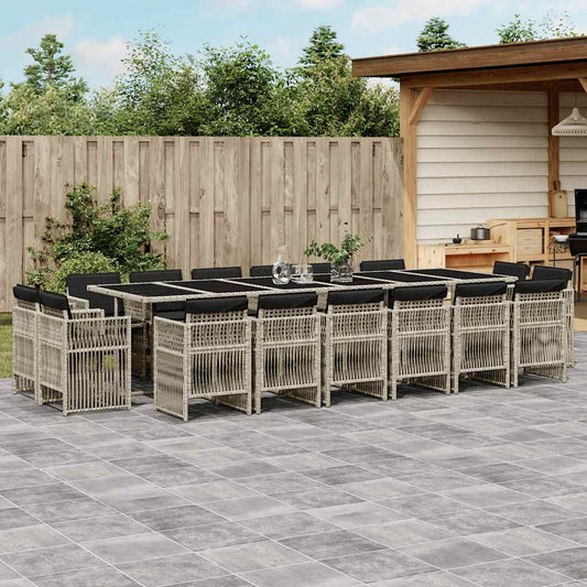 vidaXL 17 Piece Garden Dining Set with Cushions Light Grey Poly Rattan