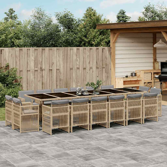 vidaXL 17 Piece Garden Dining Set with Cushions Mix Beige Poly Rattan