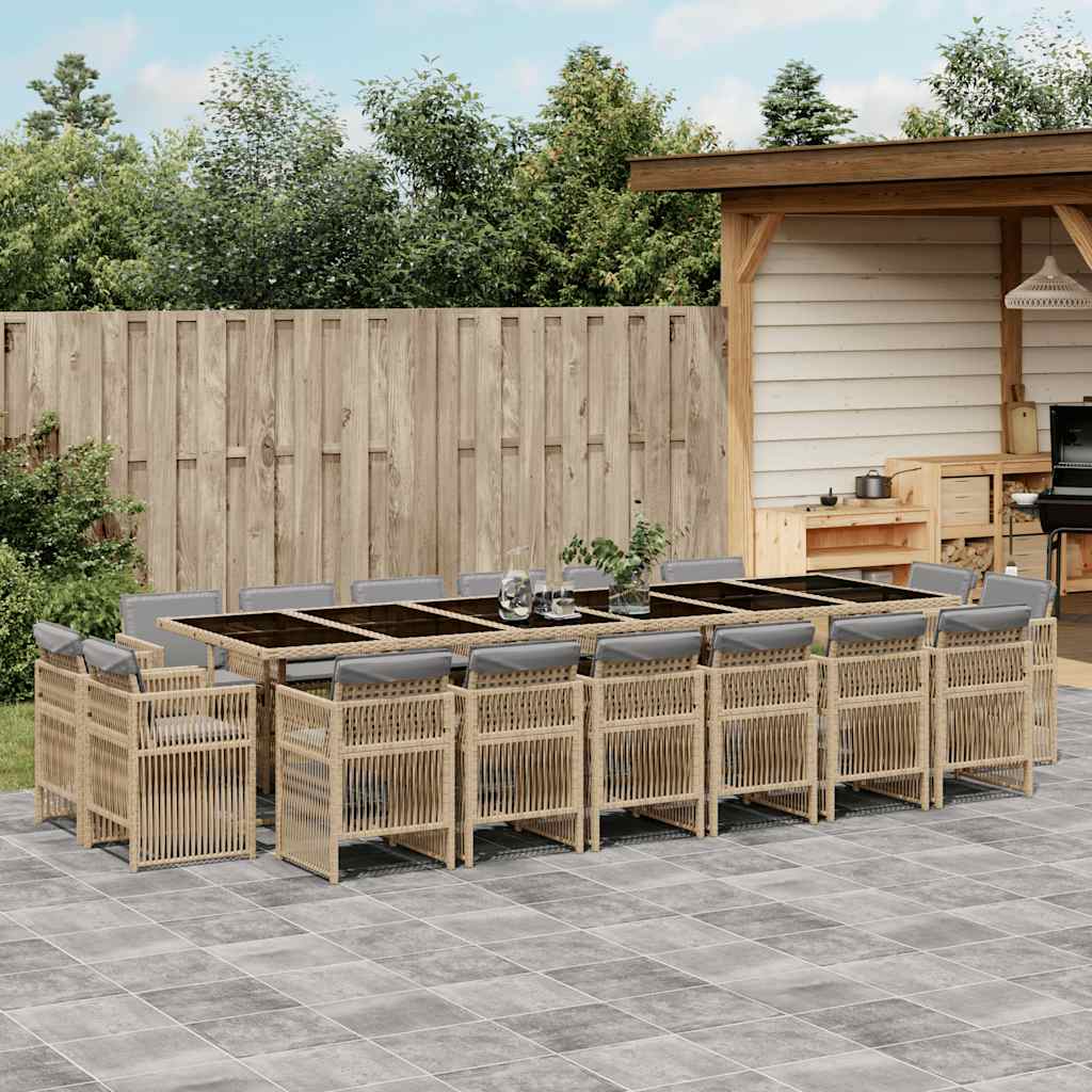 vidaXL 17 Piece Garden Dining Set with Cushions Mix Beige Poly Rattan