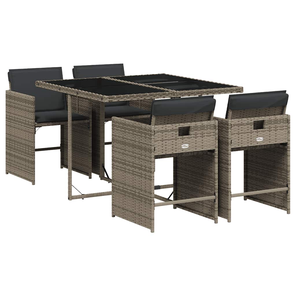vidaXL Garden Dining Set | Grey | PE rattan, powder-coated steel, tempered glass