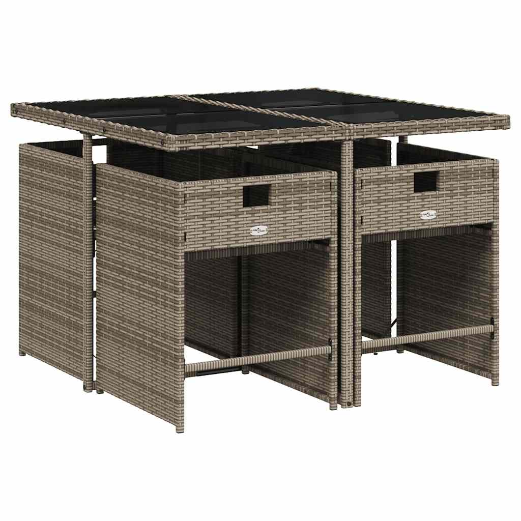vidaXL Garden Dining Set | Grey | PE rattan, powder-coated steel, tempered glass