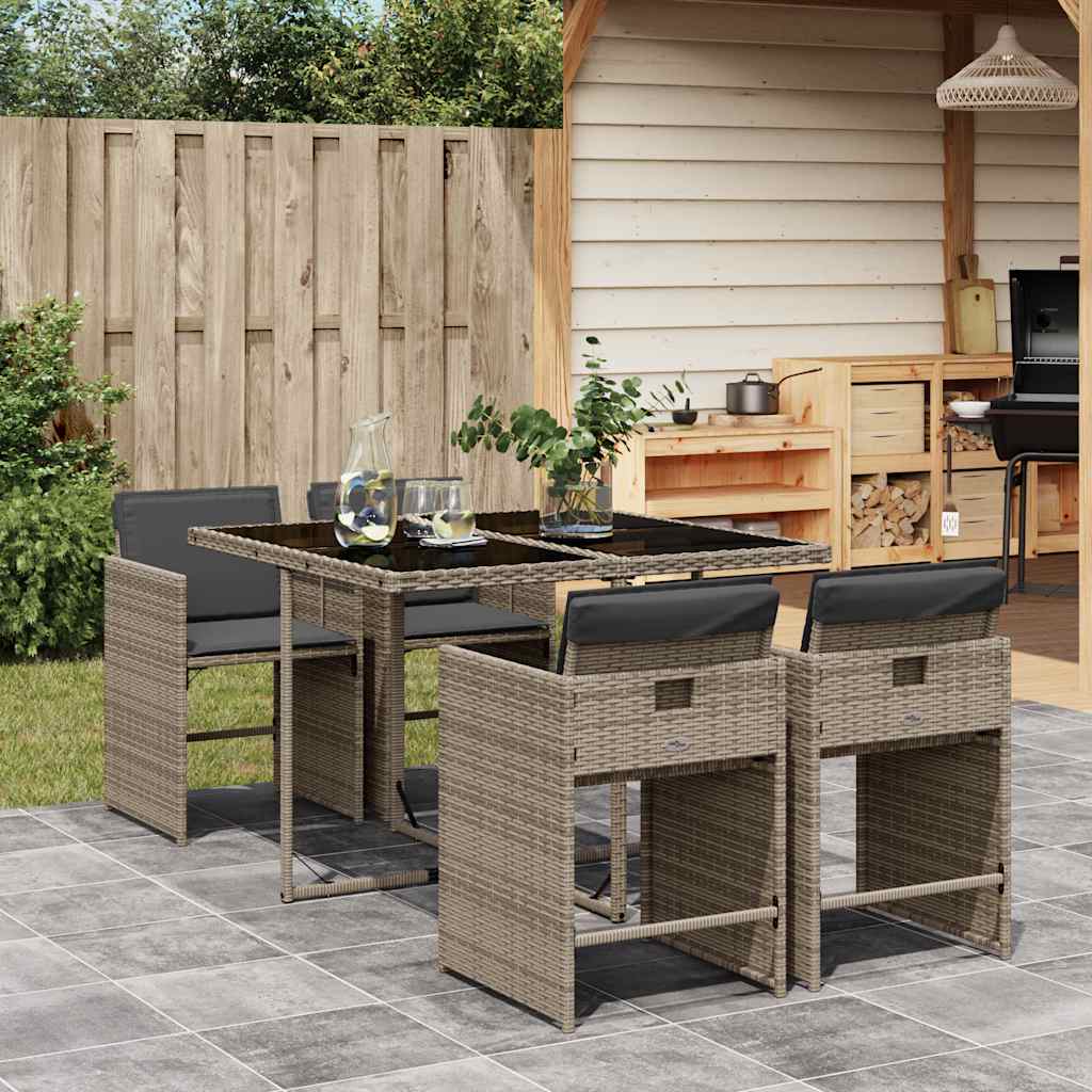 vidaXL Garden Dining Set | Grey | PE rattan, powder-coated steel, tempered glass