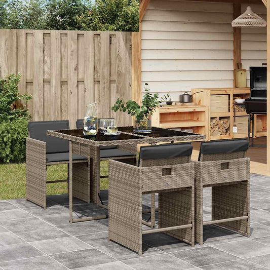 vidaXL Garden Dining Set | Grey | PE rattan, powder-coated steel, tempered glass
