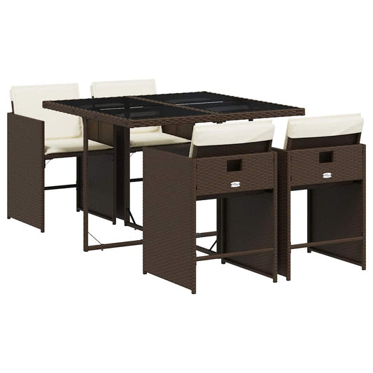 vidaXL Garden Dining Set | Brown | Poly Rattan | Four-seater | Stackable