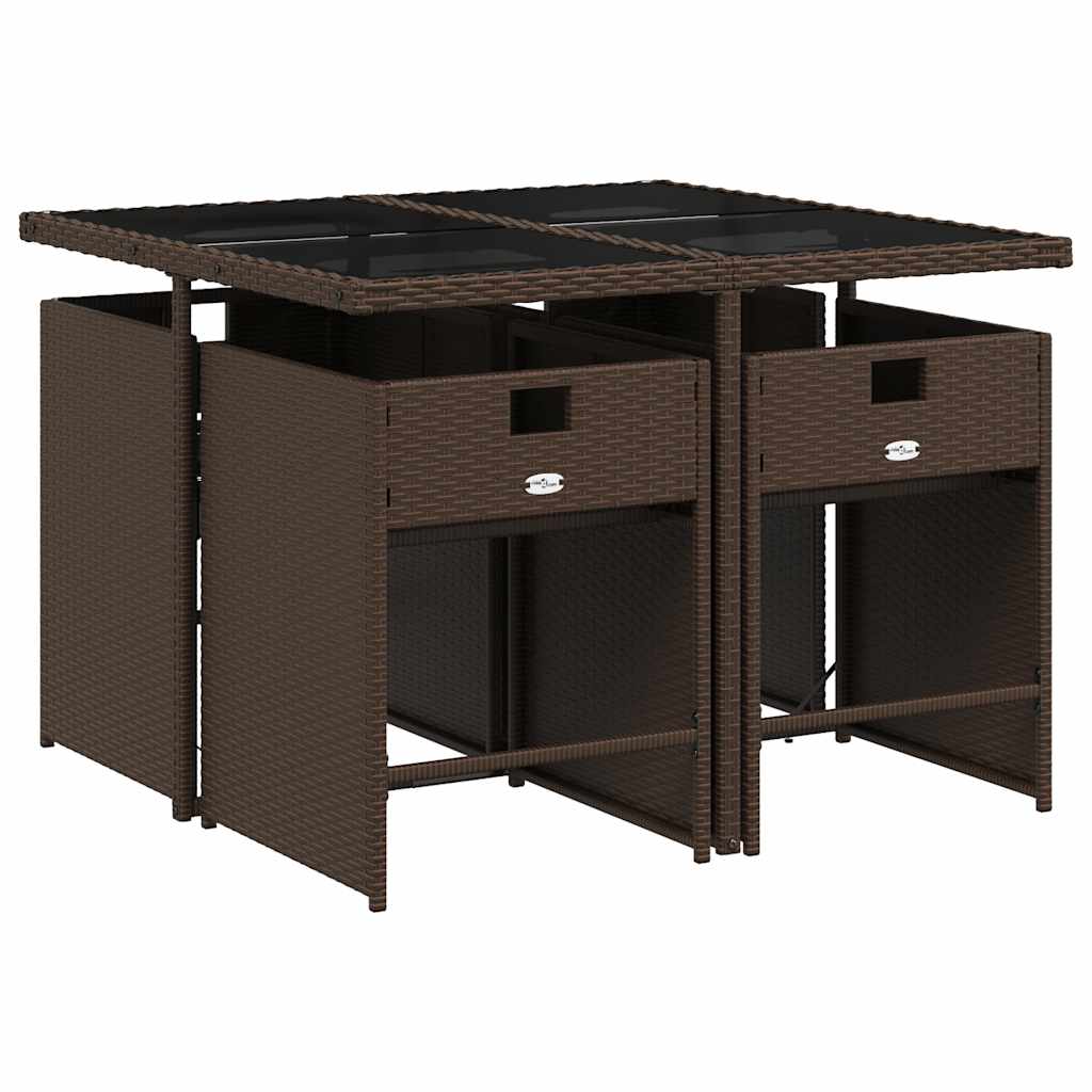 vidaXL Garden Dining Set | Brown | Poly Rattan | Four-seater | Stackable