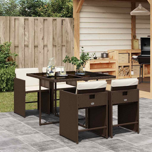 vidaXL 5 Piece Garden Dining Set with Cushions Brown Poly Rattan