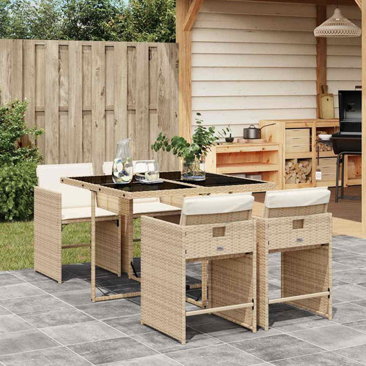 vidaXL 5 Piece Garden Dining Set with Cushions Beige Poly Rattan