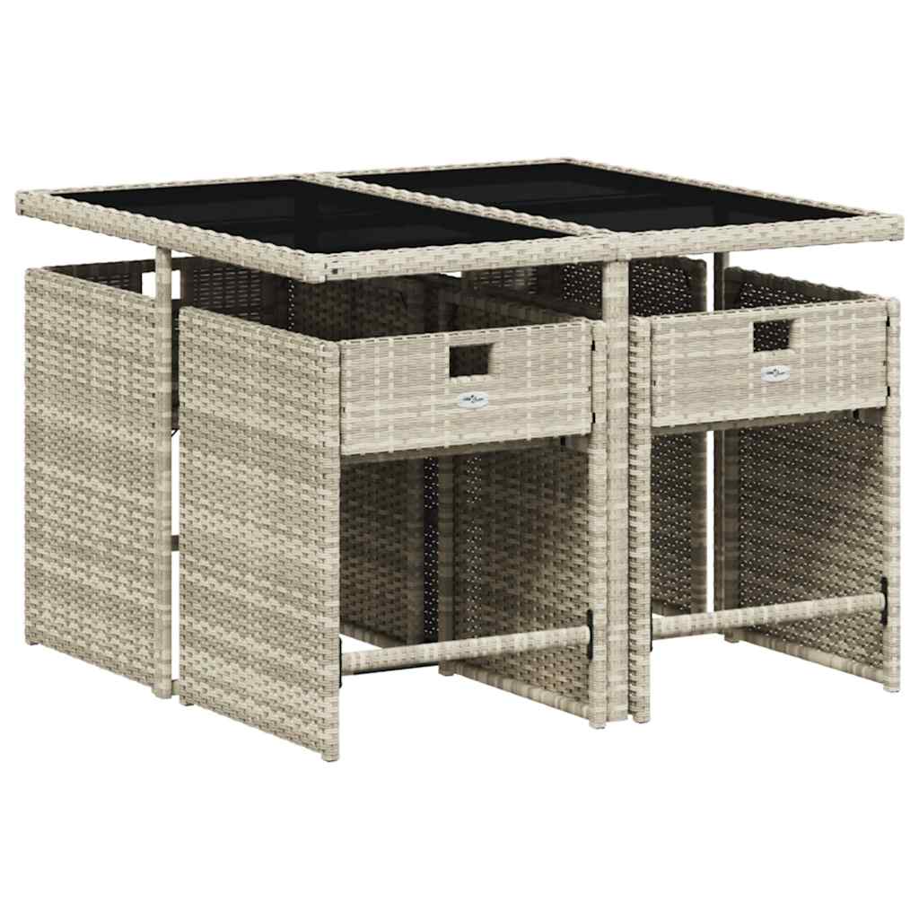 vidaXL 5 Piece Garden Dining Set with Cushions Light Grey Poly Rattan