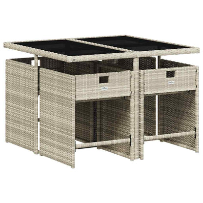 vidaXL 5 Piece Garden Dining Set with Cushions Light Grey Poly Rattan
