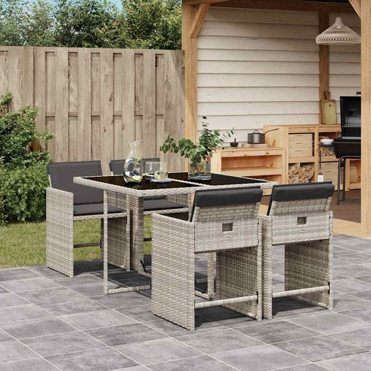 vidaXL 5 Piece Garden Dining Set with Cushions Light Grey Poly Rattan