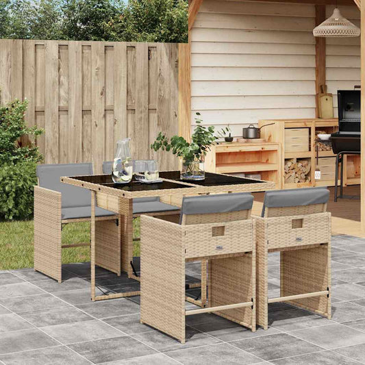 vidaXL 5 Piece Garden Dining Set with Cushions Mix Beige Poly Rattan