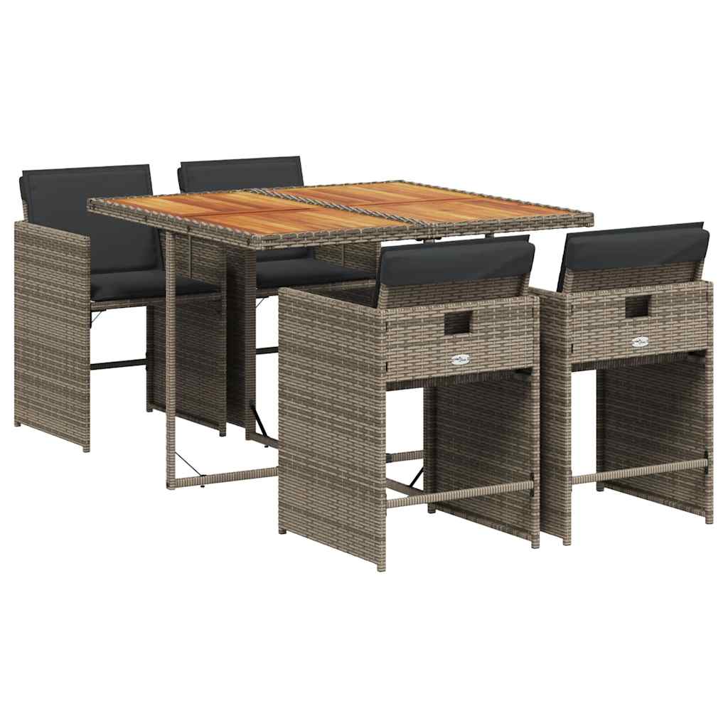 vidaXL Garden Dining Set | Grey | Poly Rattan | Medium | Collapsible