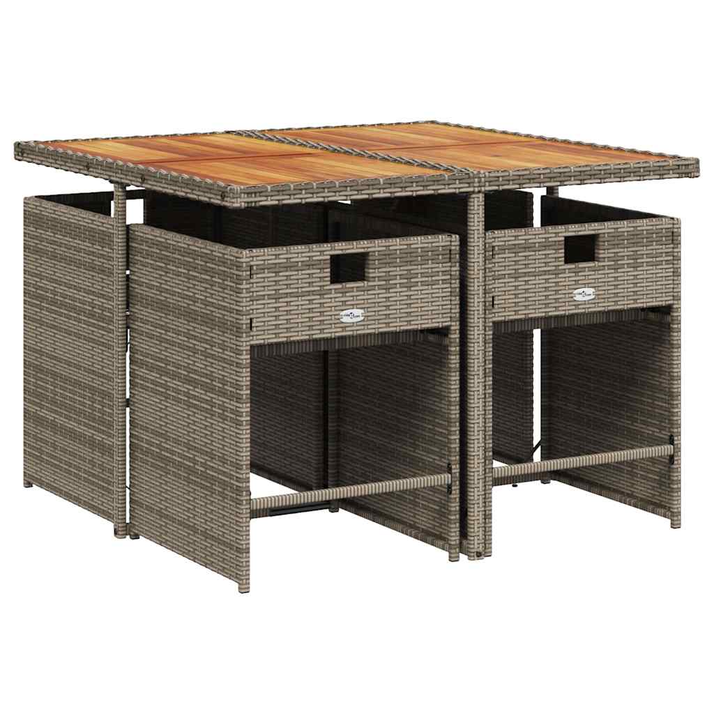 vidaXL Garden Dining Set | Grey | Poly Rattan | Medium | Collapsible
