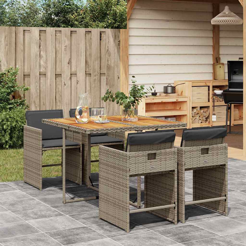 vidaXL Garden Dining Set | Grey | Poly Rattan | Medium | Collapsible