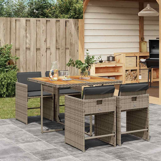 vidaXL 5 Piece Garden Dining Set with Cushions Grey Poly Rattan