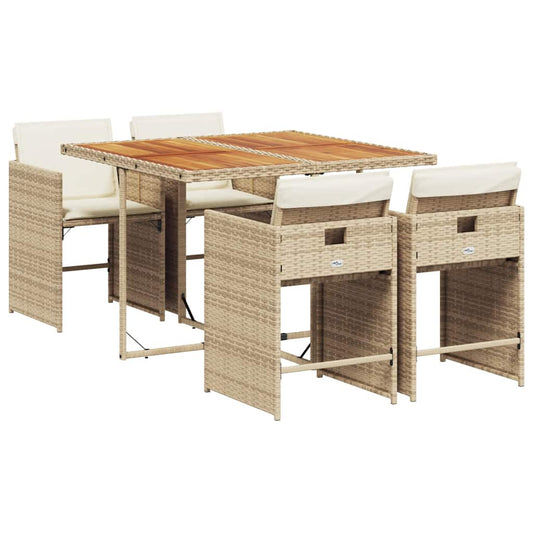 vidaXL 5 Piece Garden Dining Set with Cushions Beige Poly Rattan