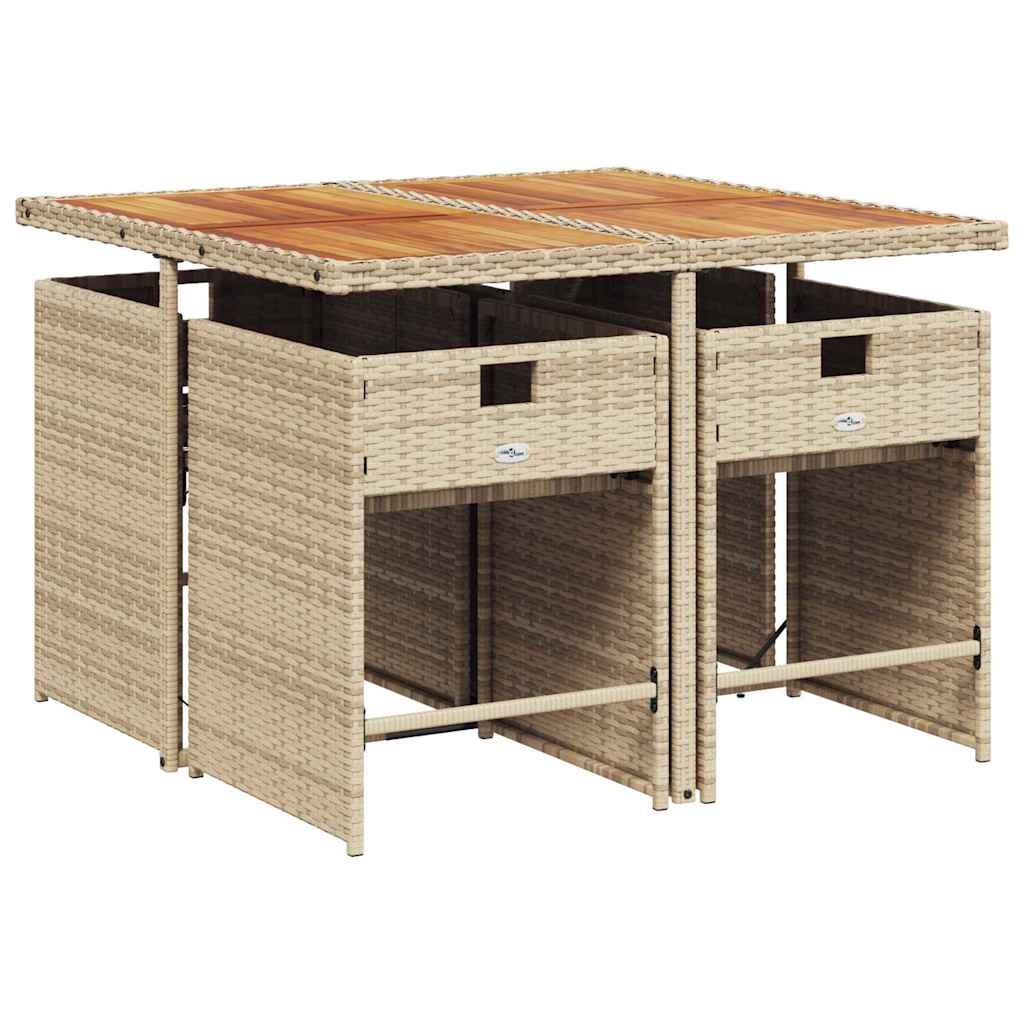 vidaXL 5 Piece Garden Dining Set with Cushions Beige Poly Rattan