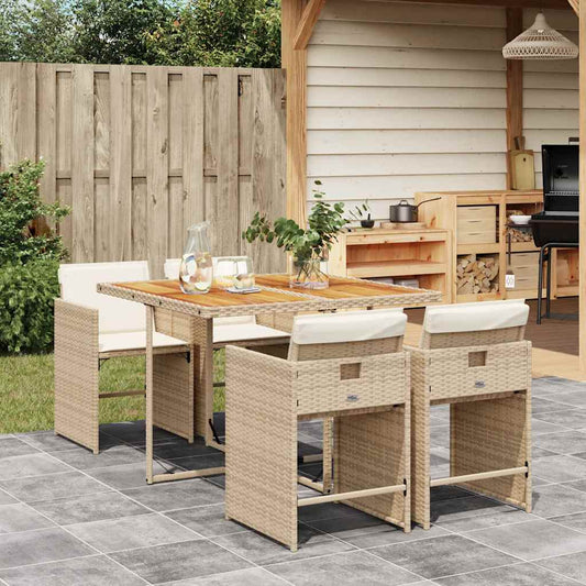 vidaXL 5 Piece Garden Dining Set with Cushions Beige Poly Rattan