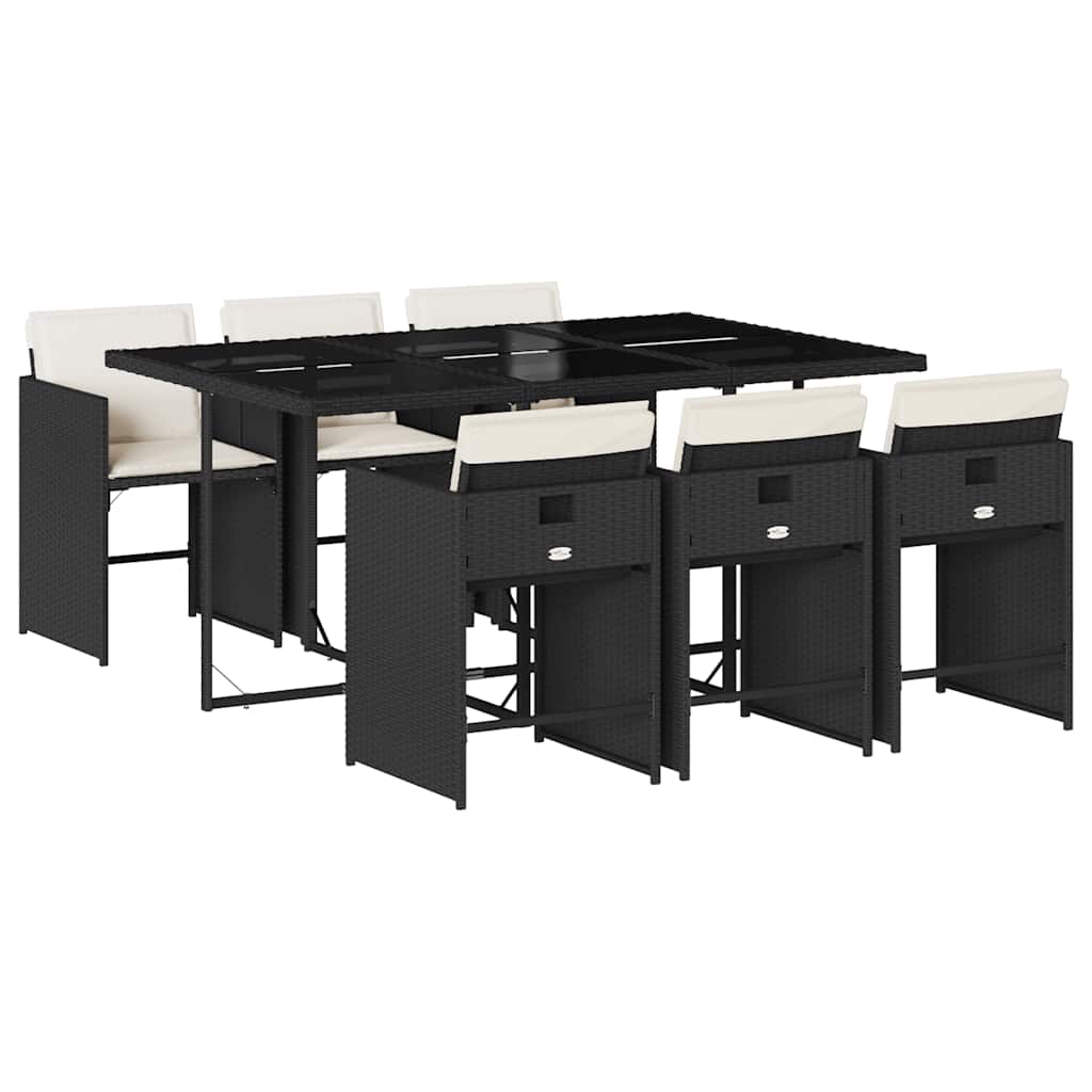 vidaXL Garden Dining Set | Black | PE rattan | 7 Piece Set | Foldable