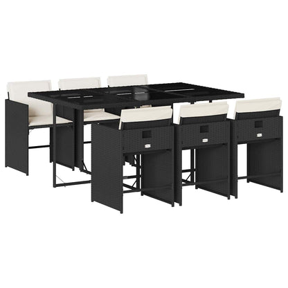 vidaXL Garden Dining Set | Black | PE rattan | 7 Piece Set | Foldable