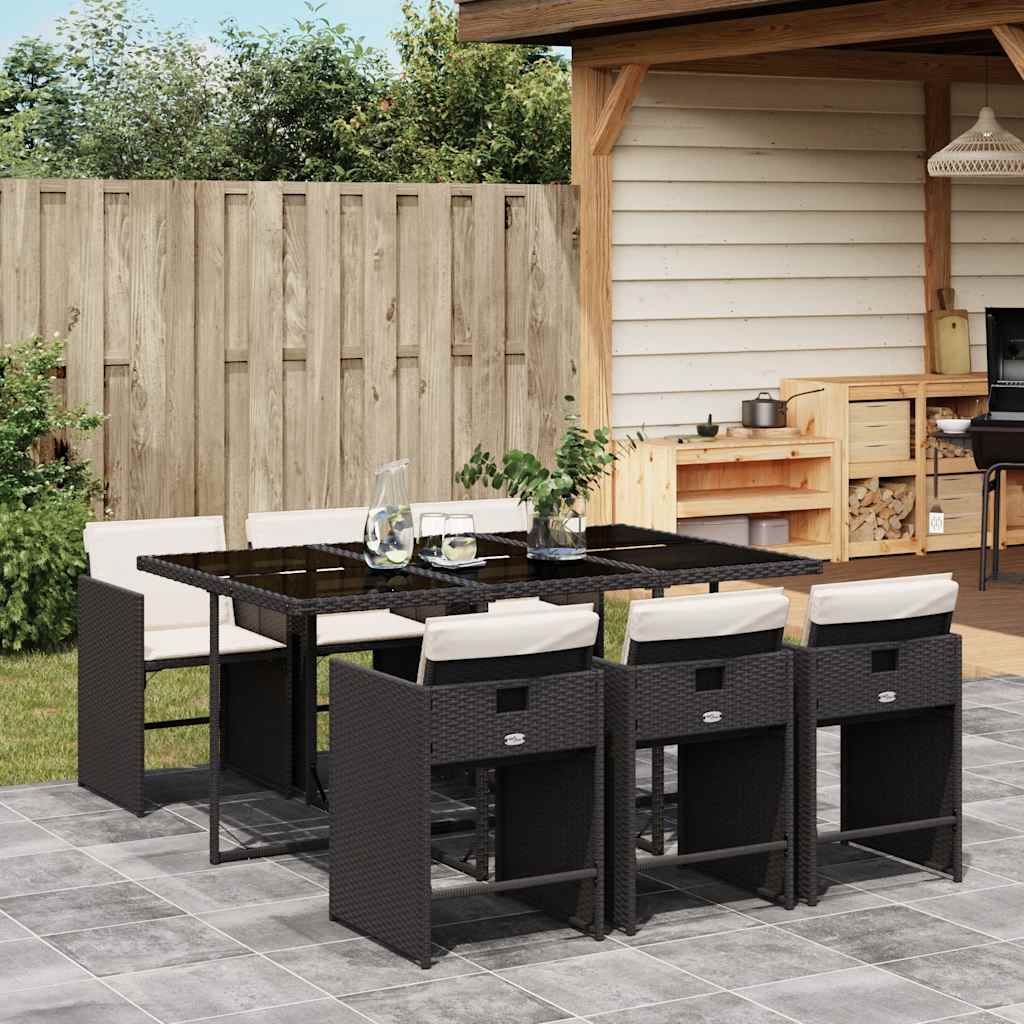 vidaXL Garden Dining Set | Black | PE rattan | 7 Piece Set | Foldable
