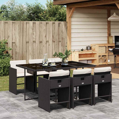 vidaXL Garden Dining Set | Black | PE rattan | 7 Piece Set | Foldable