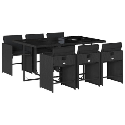 vidaXL Garden Dining Set | Black | PE Rattan | 6-seater | Foldable