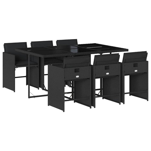 vidaXL Garden Dining Set | Black | PE Rattan | 6-seater | Foldable