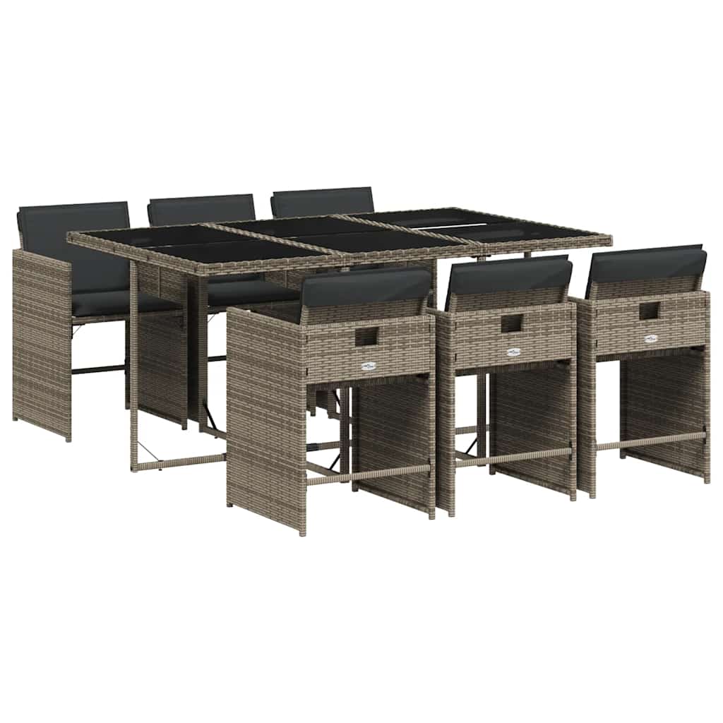 vidaXL Garden Dining Set | Grey | PE Rattan | 7 Piece | Removable Covers