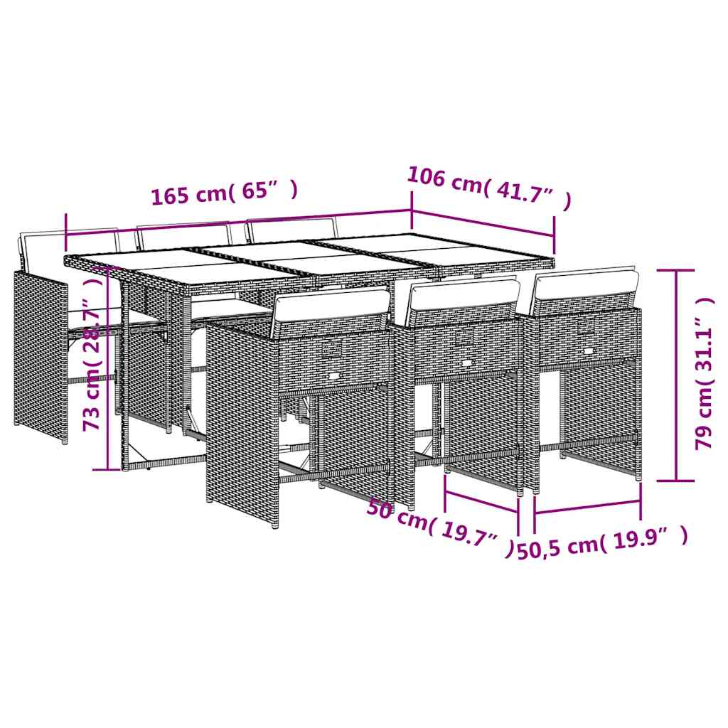 vidaXL Garden Dining Set | Grey | PE Rattan | 7 Piece | Removable Covers