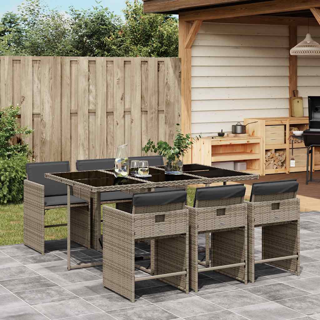 vidaXL Garden Dining Set | Grey | PE Rattan | 7 Piece | Removable Covers