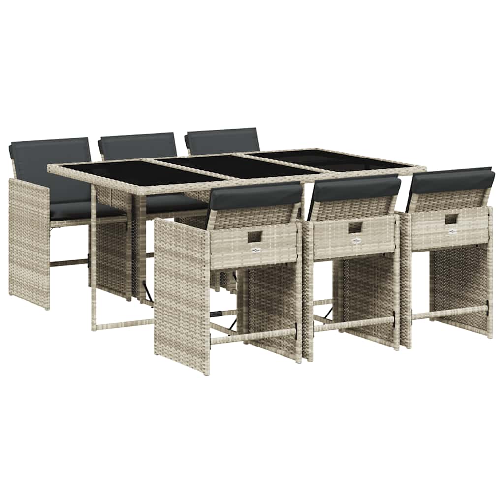 vidaXL 7 Piece Garden Dining Set with Cushions Light Grey Poly Rattan