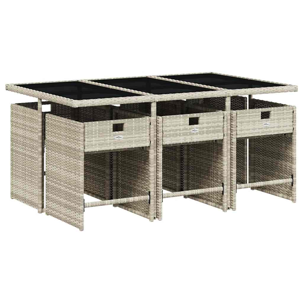 vidaXL 7 Piece Garden Dining Set with Cushions Light Grey Poly Rattan