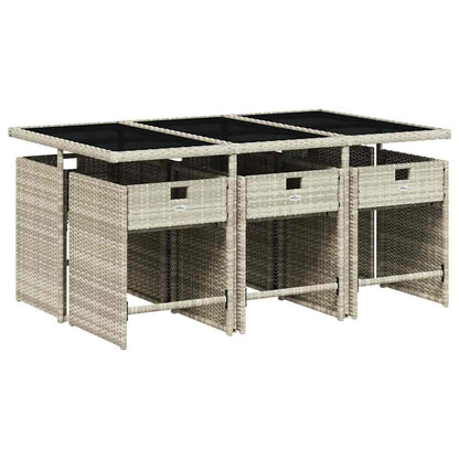 vidaXL 7 Piece Garden Dining Set with Cushions Light Grey Poly Rattan