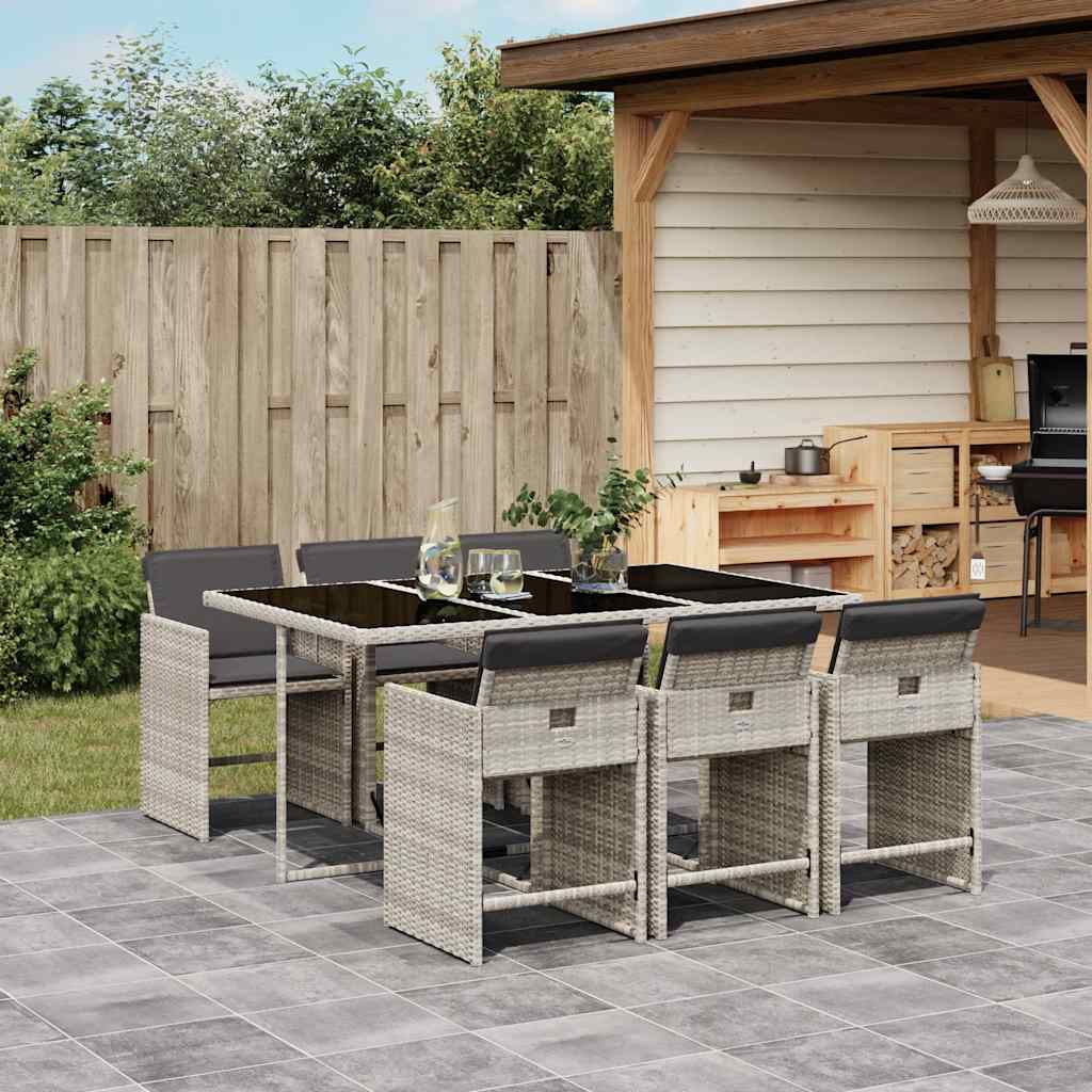 vidaXL 7 Piece Garden Dining Set with Cushions Light Grey Poly Rattan