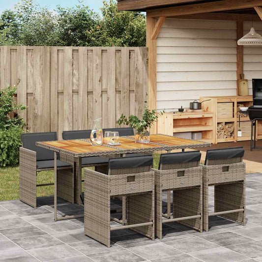 vidaXL 7 Piece Garden Dining Set with Cushions Grey Poly Rattan