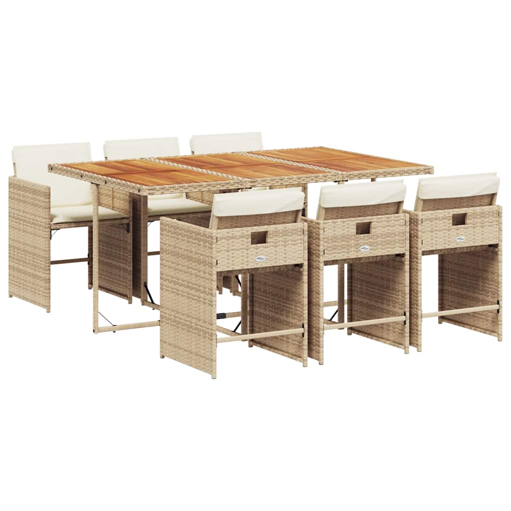 vidaXL 7 Piece Garden Dining Set with Cushions Beige Poly Rattan