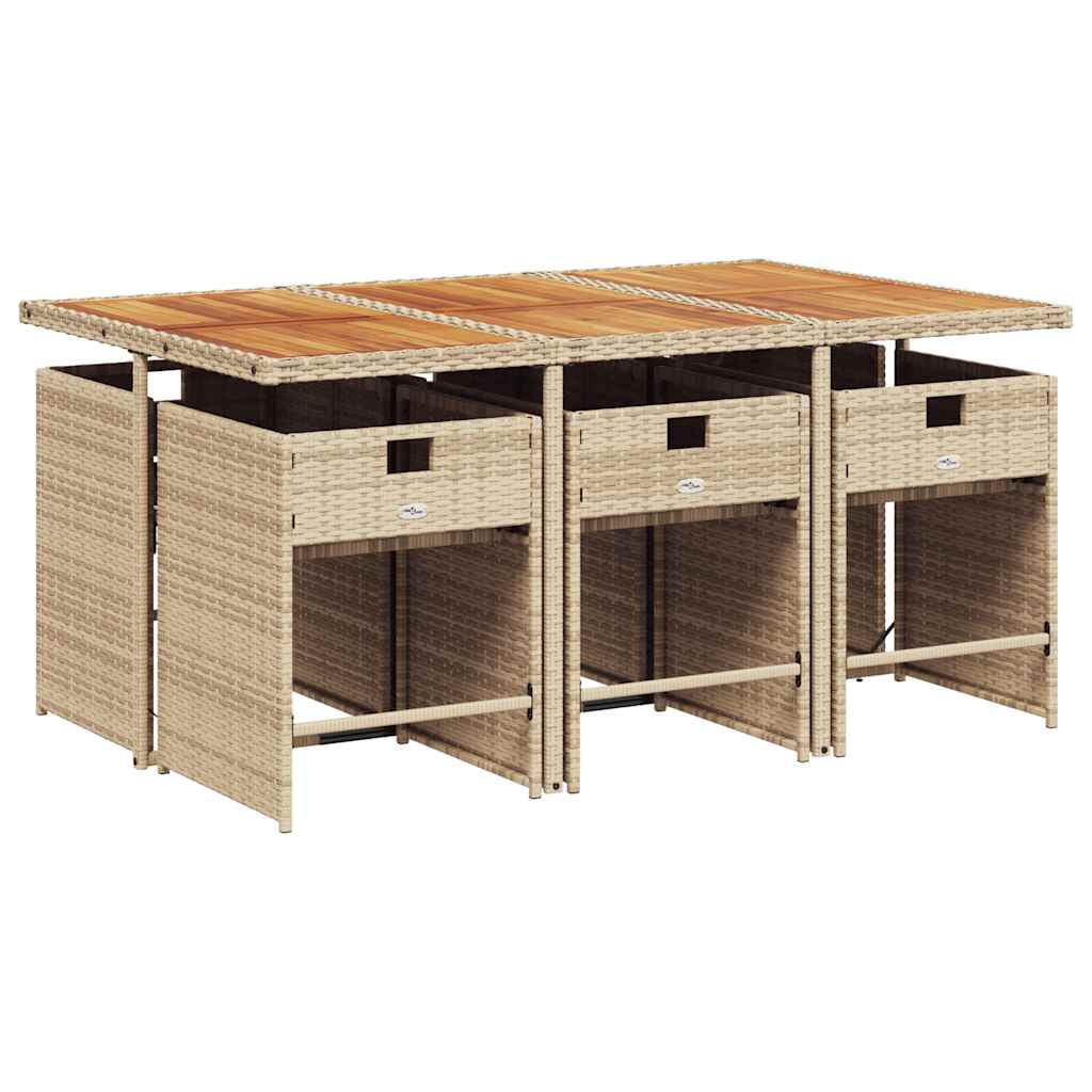 vidaXL 7 Piece Garden Dining Set with Cushions Beige Poly Rattan