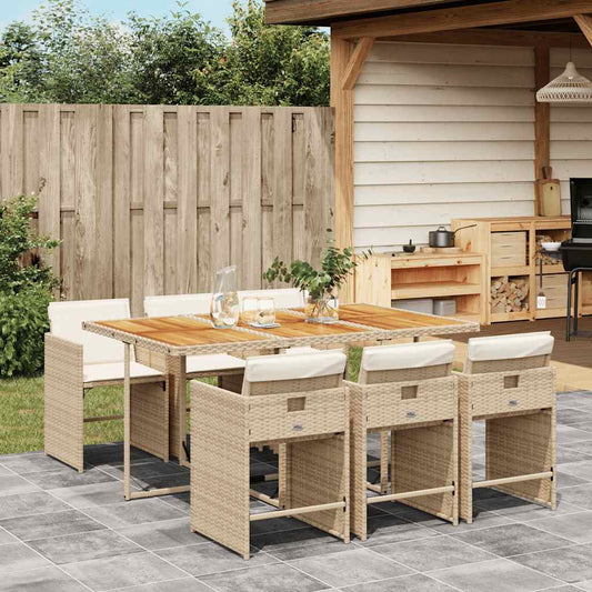 vidaXL 7 Piece Garden Dining Set with Cushions Beige Poly Rattan