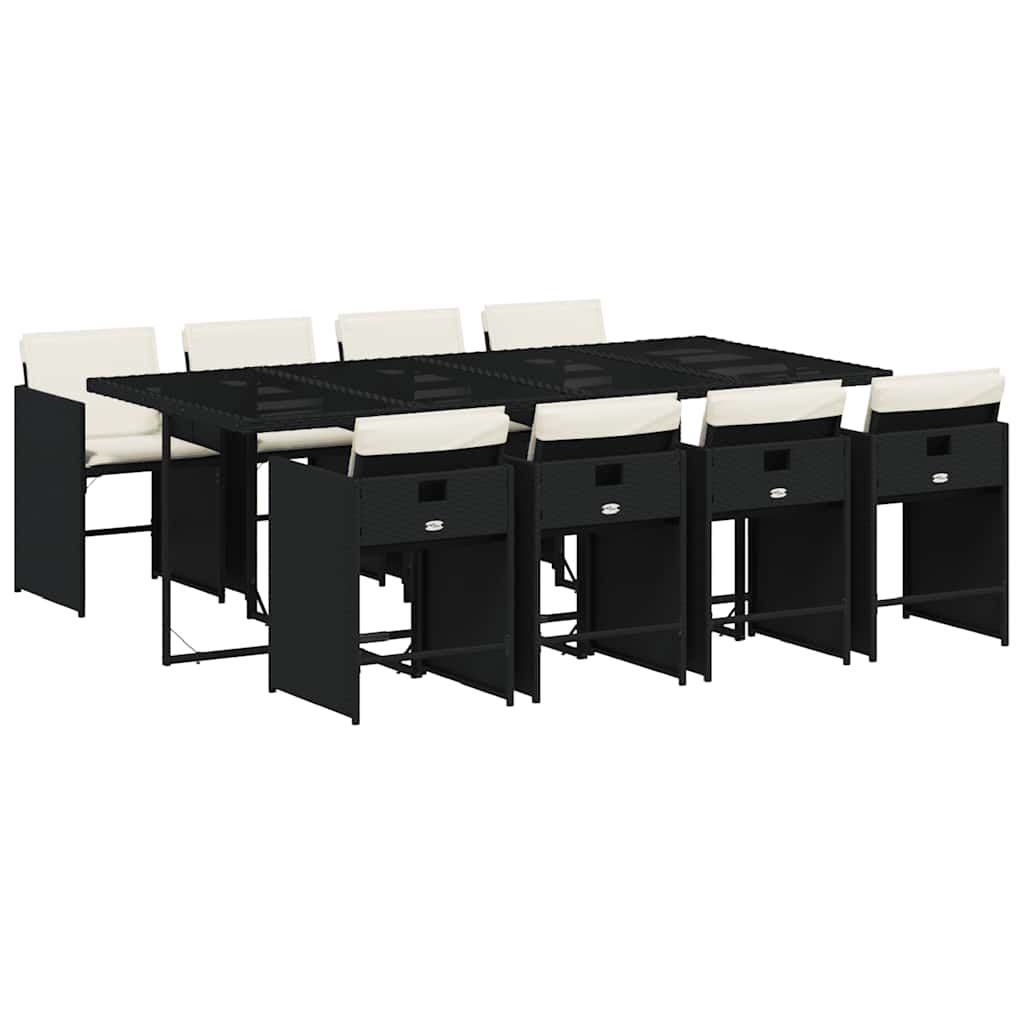vidaXL Garden Dining Set | Black | PE Rattan | 8-seater |  Foldable
