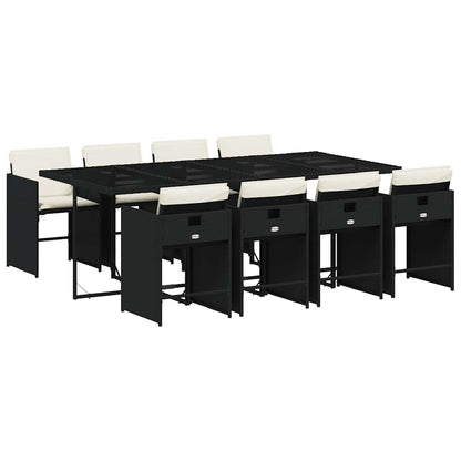 vidaXL Garden Dining Set | Black | PE Rattan | 8-seater |  Foldable